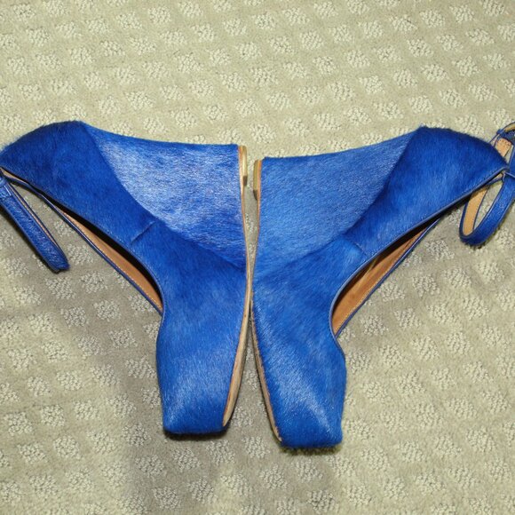 Ann Taylor Lina Women's 8M Cobalt Blue Pony Hair Platform 4.5" Wedge Heels - Picture 5 of 8